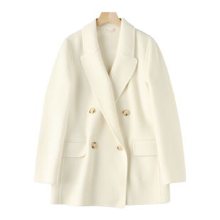 高支小羊绒西装短款上衣双面呢外套法式精简干练翻领职场通勤新款