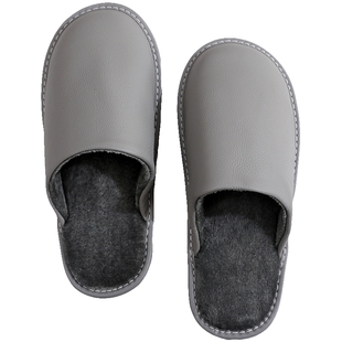 牛皮居家防滑软牛筋底秋冬季保暖棉拖鞋男女家用静音加绒防水真皮