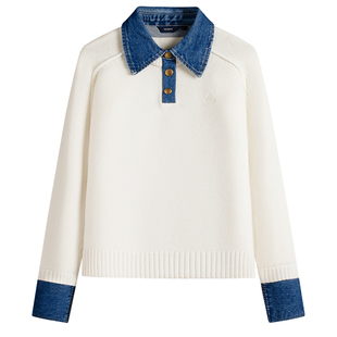 [纯羊毛]Navigare意大利小帆船假两件毛衣女士2025新款休闲针织衫