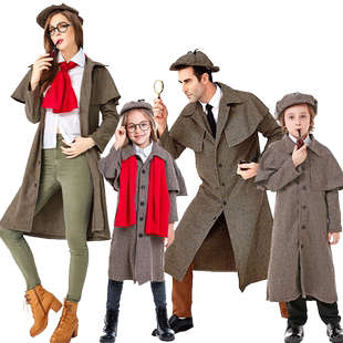 万圣节cos福尔摩斯侦探服装儿童成人夏洛克神探表演装扮亲子演出