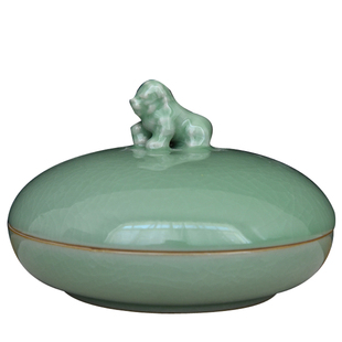 涵青堂原创特大号龙泉青瓷印泥盒书法国画印泥缸陶瓷印泥盒子21cm