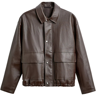 柜799！秋冬款男装仿皮革翻领夹克3046314宽松休闲皮外套3046/314