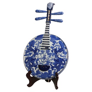 【本尼家】非遗好物青花陶瓷中阮古典乐器新中式风玄关装饰摆件