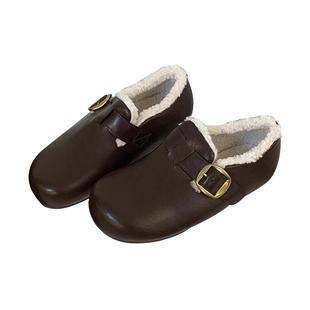 弄里人佳大码女鞋41-42码单鞋25冬新款英伦保暖加绒棉鞋毛毛鞋