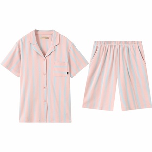 【断码清仓】秋鹿纯棉睡衣女春夏简约男士家居服情侣装短袖套装