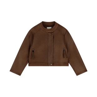 Amybaby女童上装春季2026新款复古显瘦百搭潮酷机车皮衣夹克外套