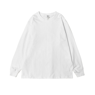 重磅高端潮牌纯棉白色纯色宽松圆领打底衫长袖T恤男内搭上衣服白t