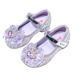 芭比童鞋女童皮鞋2026新款春季软底单鞋小高跟公主鞋子儿童水晶鞋