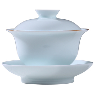 三庐景德镇盖碗茶杯单个纯手工青白瓷三才盖碗茶具套装茶碗不烫手