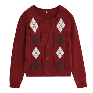 IEF/爱依服【微胖】红色毛衣外套2025春冬新款韩版时尚针织开衫女