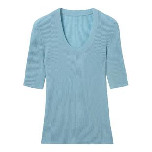 糖皮出品 天衣无缝一体成型 48支扬子精纺羊毛 U领五分袖针织衫