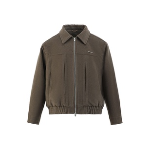 斜纹肌理毛呢外套男短款秋冬宽松潮流冬装加厚翻领夹克呢子大衣潮