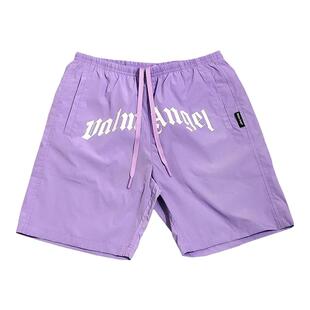 人群中最耀眼的星亮眼色荧光绿香芋紫印花英文速干轻便五分速干裤