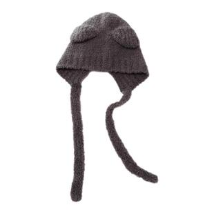 可爱小熊系绳套头帽女生软糯加厚护耳针织帽子冬天学生甜美毛线帽