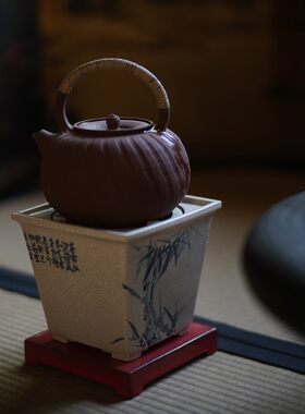 梵山堂竹叶诗文长乐四方炉煮茶火钵家用罐罐茶炉子户外烧水炉