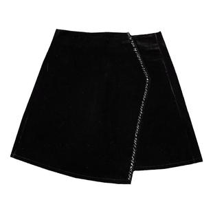黑色设计感小众不规则高腰半身裙女秋冬大码遮肚小个子a字短裙子