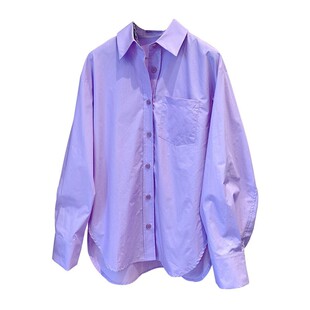 DAIZZE~2025春季新款设计感宽松休闲纯色翻领长袖不规则衬衫女