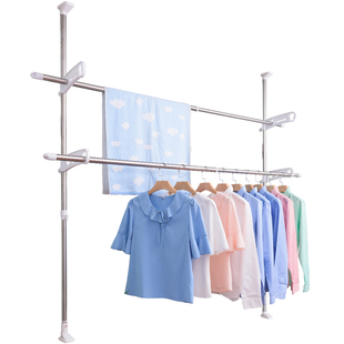 窗台顶天立地免打孔晾 衣架阳台外伸缩窗户飘窗落地室内晒凉 衣杆