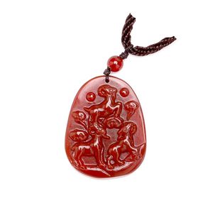 红玛瑙三阳开泰吊坠项链挂件三羊开泰水晶项坠挂饰男女随身饰品