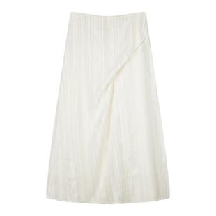 solighter 法式复古白色高腰剪花半身裙女夏季2025新款打褶长裙