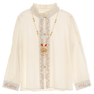 女童长袖衬衫2025秋季新款明制汉服改良版国风汉元素白色上衣衬衫