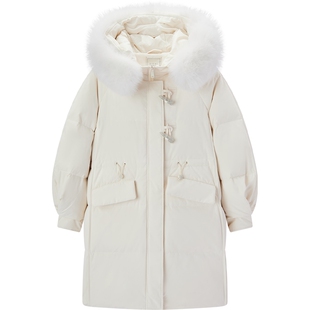 爱居兔冬季新款时尚羽绒服女2025年冬季新款带毛领保暖连帽羽绒服