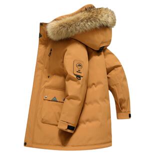 雪中飞羽绒服男中长款貉子毛领冬季新款加厚连帽鸭绒外套休闲风潮