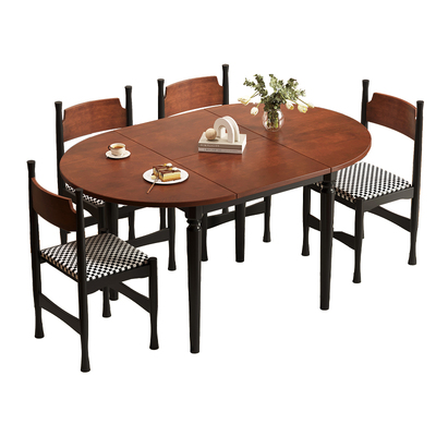 法式中古风实木餐桌椅组合家用方圆两用圆桌小户型省空间折叠饭桌