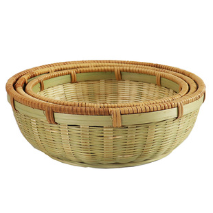 竹编制品竹篮子馒头筐水果篮子点心托盘农家用编织圆簸箕竹筐筲箕