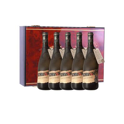 【自营】法国进口芙华歪脖子红酒5支教皇新堡红葡萄酒礼盒750ml*5