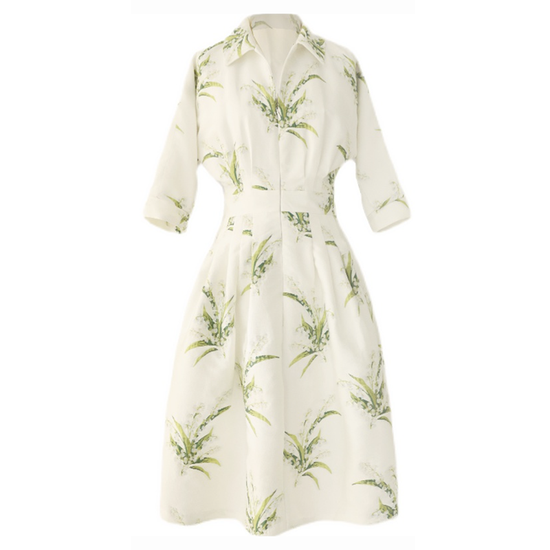 SARAHLYS小众设计师品牌 法式复古赫本大摆铃兰花连衣裙