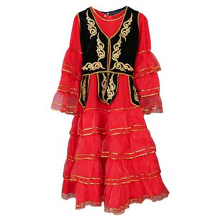 2025新款新疆民族风情舞蹈服装哈萨克族女红色两件套套装表演服装