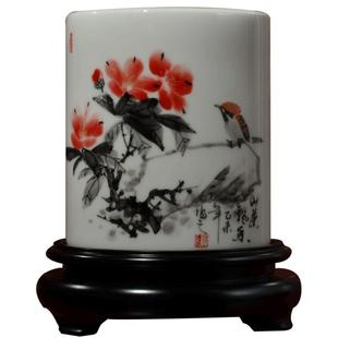 手绘陶瓷笔筒书房办公室书桌摆件送老师朋友礼物纪念礼品可定制