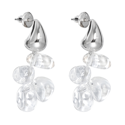 由子野丨原创天然白水晶秋露耳钉