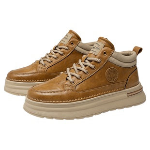 中帮板鞋马丁靴男秋冬皮面户外轻便厚底高帮运动休闲男鞋皮面短靴