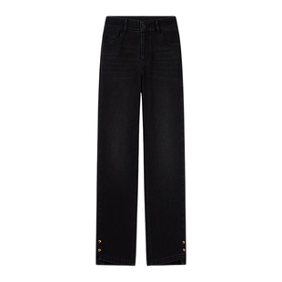 秋水伊人黑色复古中高腰牛仔裤2025年春季新款女装经典百搭裤子