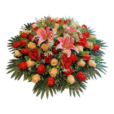 酒店包厢大圆桌装饰花绢花仿真台花圆桌中间摆花餐桌转盘假花摆件