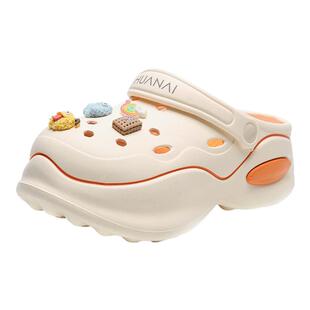 华耐洞洞鞋女款2026新款夏季配饰超火包头厚底增高外穿沙滩凉拖鞋