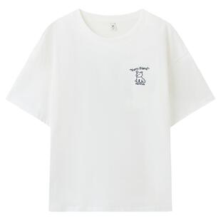 快鱼2026夏新款百搭舒适简约渐变兔子字母刺绣纯棉短袖女宽松T恤