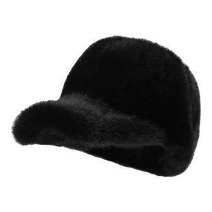 冬季貂皮帽子加厚保暖空顶棒球帽貂毛帽子女士皮草护耳鸭舌帽韩版