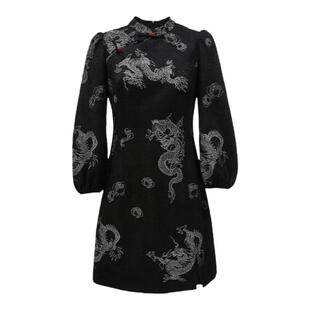 Vero Moda奥莱连衣裙秋冬新款肌理印花七分袖收腰中国风复古流行