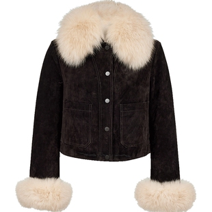 Vero Moda皮衣2026春季新款可拆狐狸毛领外套复古时尚325428001