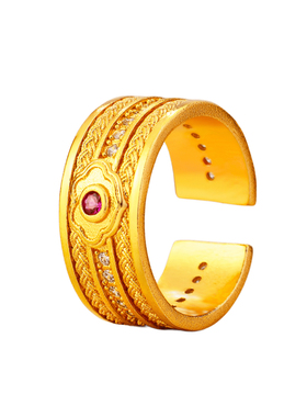 仿黄金色花丝镶钻祥云戒指复古