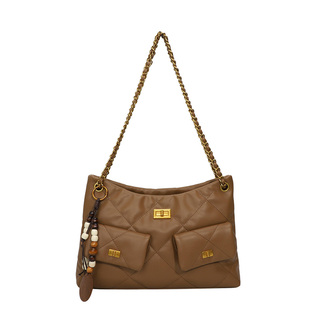 小香风包包女2026新款超火小众设计菱格链条托特包百搭单肩斜挎包