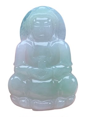 缅甸A货翡翠冰飘绿正装观音菩萨