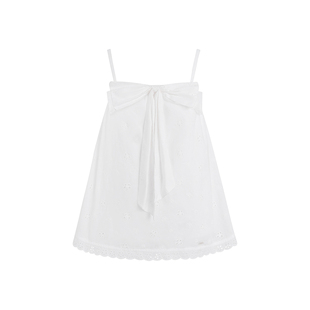 孔雪儿同款 Kroche  五瓣花镂空刺绣立体蝴蝶结A字摆吊带上衣