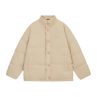 BIPOLAR腊肠狗绣花针织立领棉服针织拼接保暖上衣冬季加厚外套男