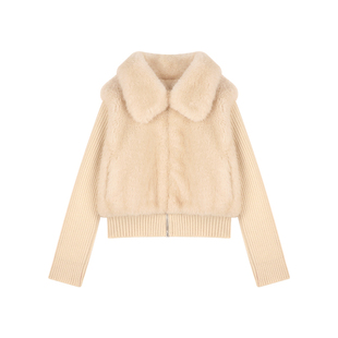 Amybaby女童上衣冬季2025新款假两件拼接袖特色皮草保暖百搭外套