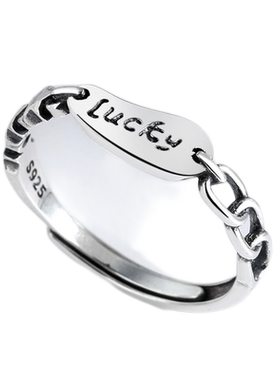 小众设计纯银lucky好运戒指时尚个性ins潮素圈自律食指尾戒女小指