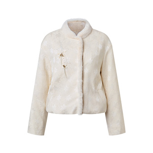 MAXRIENY冬日暖白穿搭棉服女新中式拜年服抗寒毛绒美学绒感外套